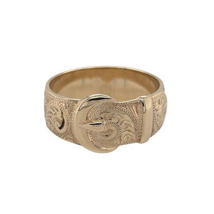 9ct Gold Patterned Buckle Ring