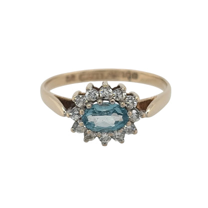 9ct Gold Blue Topaz & Cubic Zirconia Cluster Ring