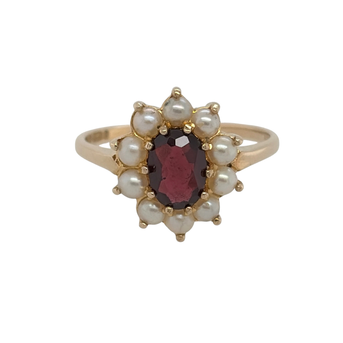 9ct Gold Garnet & Seed Pearl Cluster Ring