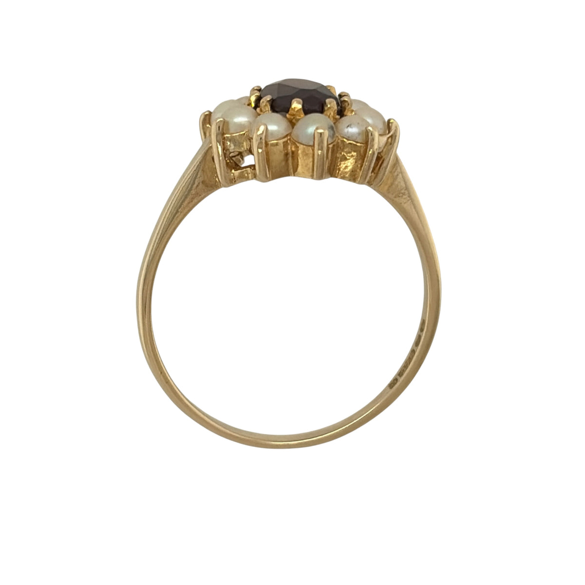 9ct Gold Garnet & Seed Pearl Cluster Ring