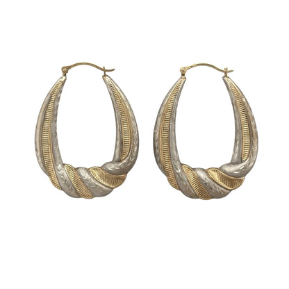 9ct Gold Patterned Twisted Oval Creole Earrings