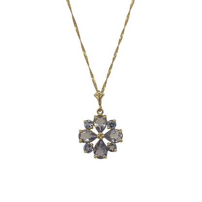 14ct Gold & Tanzanite Flower 20" Necklace