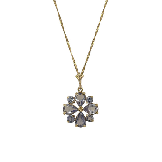 14ct Gold & Tanzanite Flower 20" Necklace
