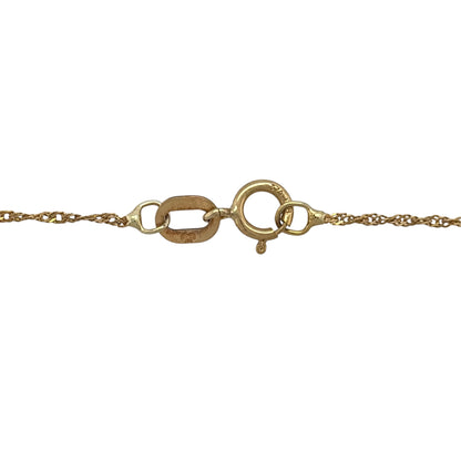 This pre-owned 9ct yellow gold Singapore chain is a delicate design, featuring twisted links that create its distinctive textured appearance.

Design: Featuring a classic Singapore link design, this chain has a fine twisted profile finished in warm 9ct yellow gold.
Material: Made from 9-carat yellow gold.
Chain Detail: The links measure approximately 1mm wide.
Size & Weight: Chain measures approximately 18 inches long. Total weight 0.60 grams.