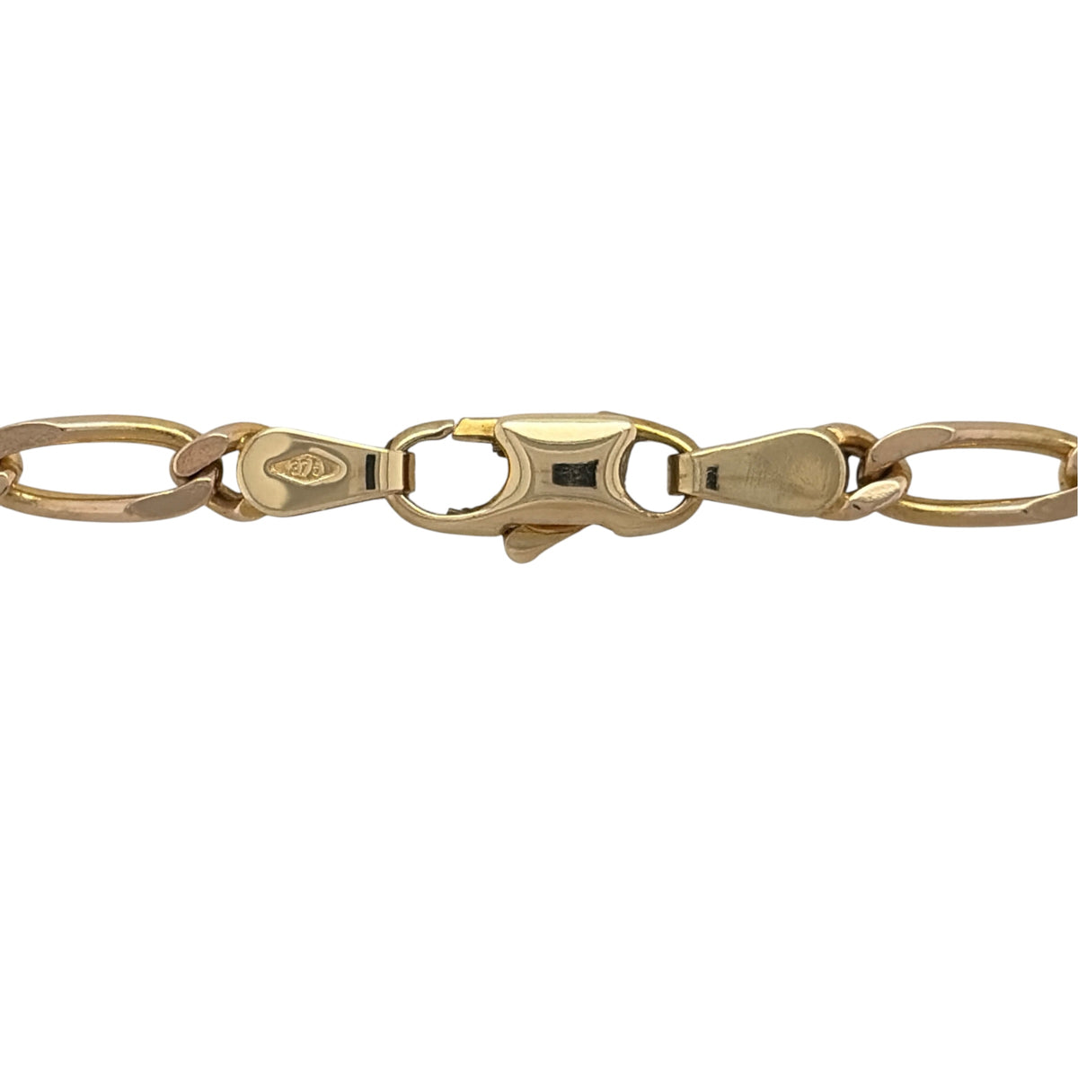 This pre-owned 9ct yellow gold Figaro chain is a classic design, featuring the distinctive alternating link pattern associated with traditional Figaro chains.

Design: Featuring a traditional Figaro link design with alternating shorter and longer links, this chain has a classic profile finished in warm 9ct yellow gold.
Material: Made from 9-carat yellow gold.
Chain Detail: The Figaro links measure approximately 3mm wide.
Size & Weight: Chain measures approximately 24 inches long. Total weight 14.10 grams.