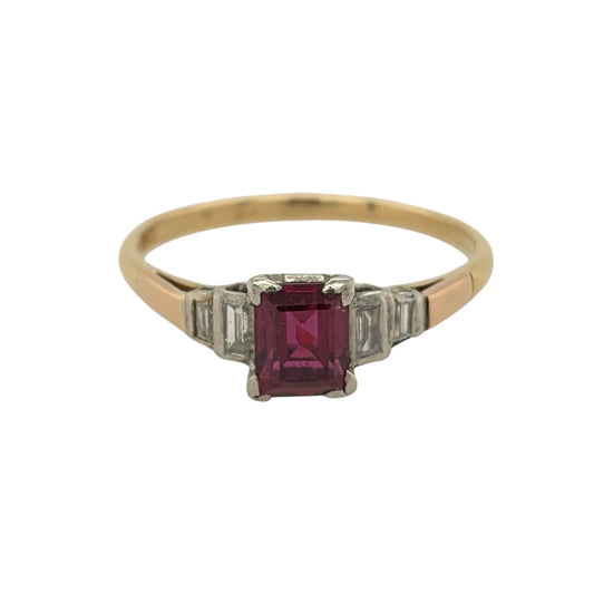 18ct Gold Diamond & Ruby Vintage Style Ring