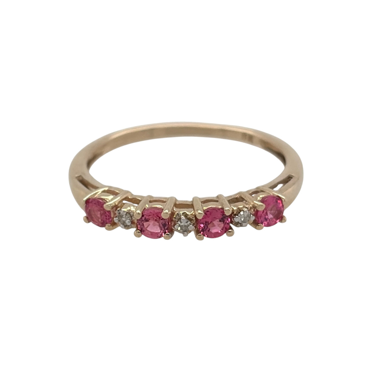 9ct Gold Diamond & Pink Stone Band Ring