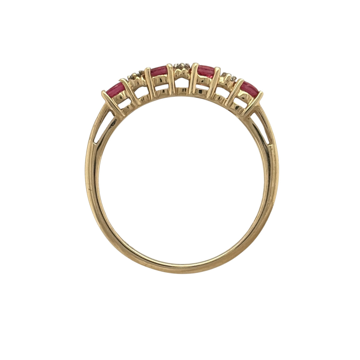 9ct Gold Diamond & Pink Stone Band Ring