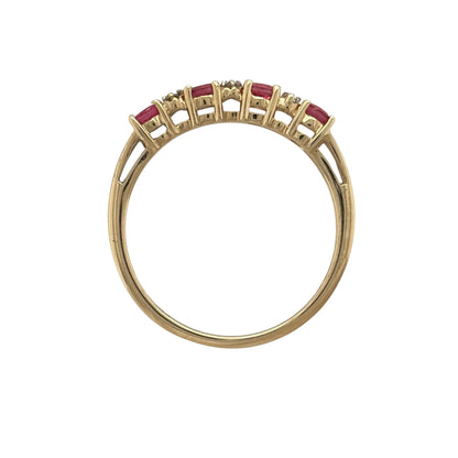 9ct Gold Diamond & Pink Stone Band Ring