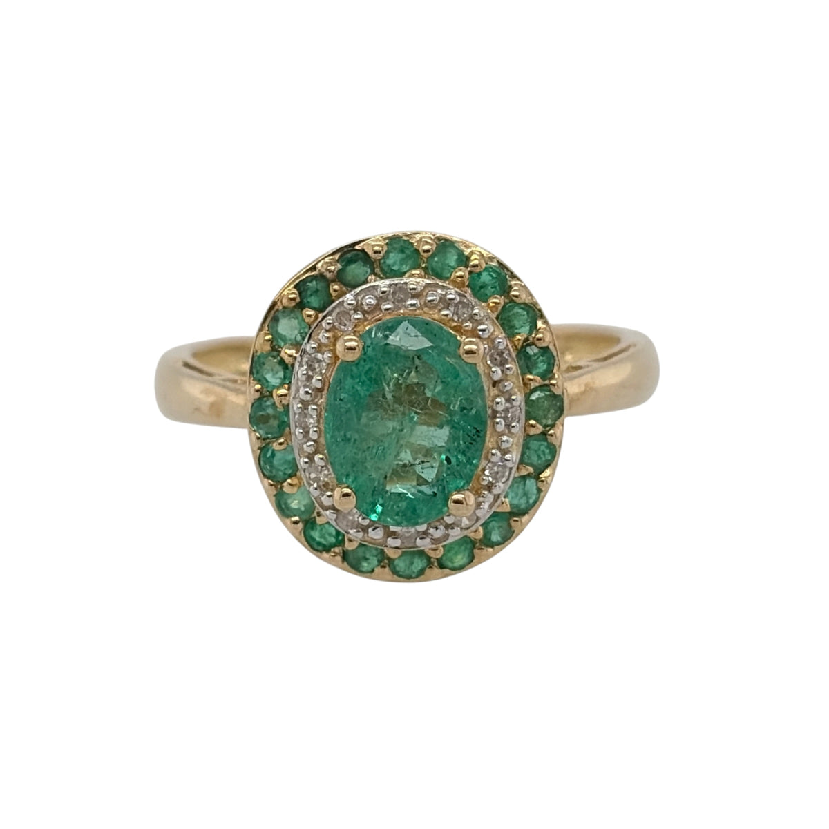 9ct Gold Diamond & Emerald Halo Cluster Ring