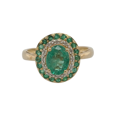 9ct Gold Diamond & Emerald Halo Cluster Ring