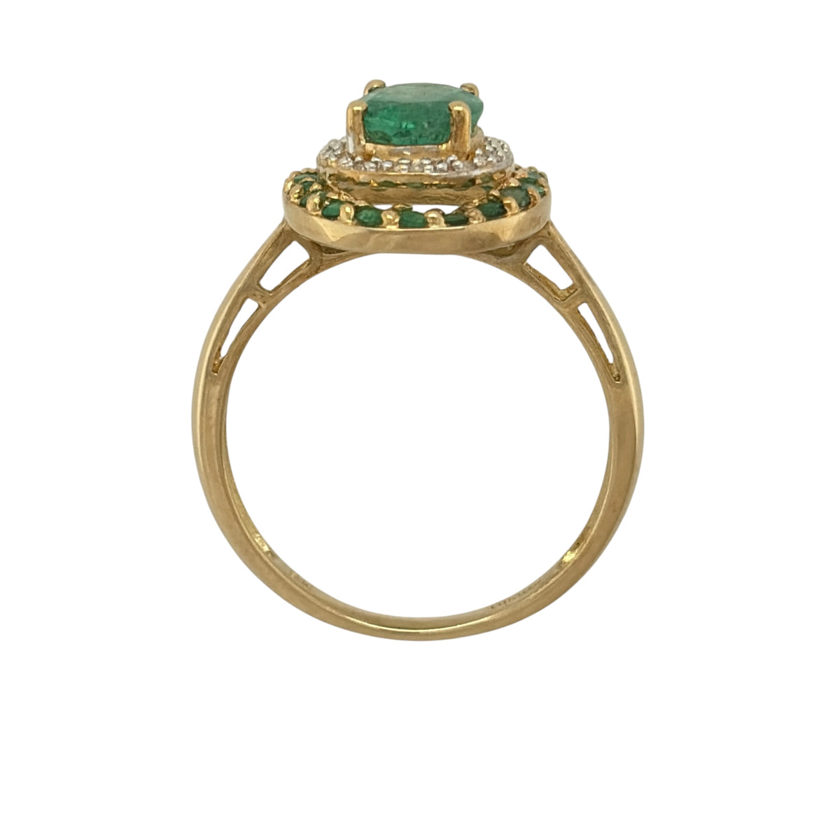 9ct Gold Diamond & Emerald Halo Cluster Ring