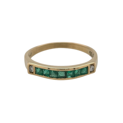 18ct Gold Diamond & Emerald Band Ring