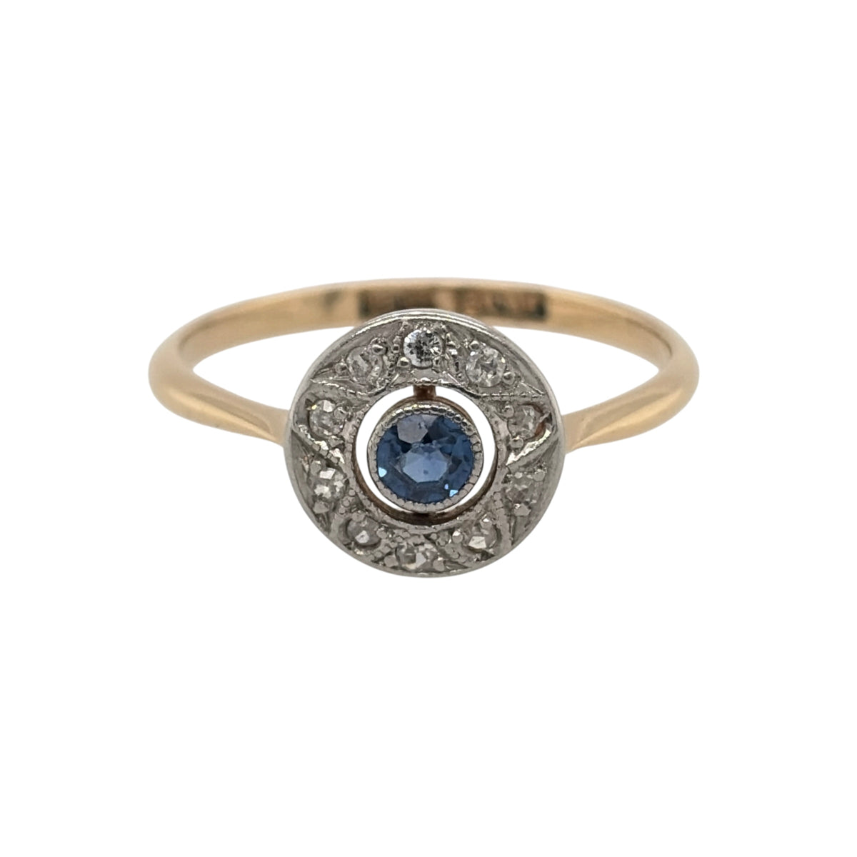 18ct Gold Diamond & Platinum Sapphire Art Deco Cluster Ring