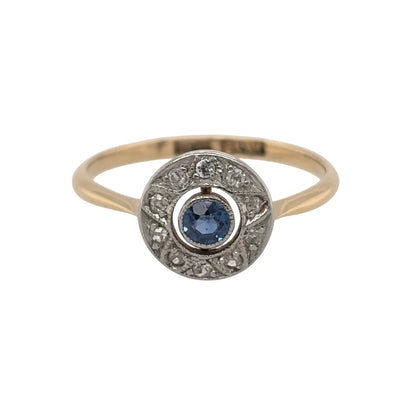 18ct Gold Diamond & Platinum Sapphire Art Deco Cluster Ring