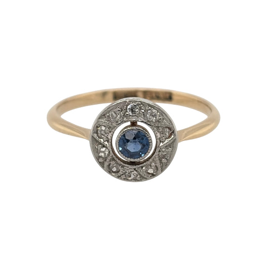 18ct Gold Diamond & Platinum Sapphire Art Deco Cluster Ring