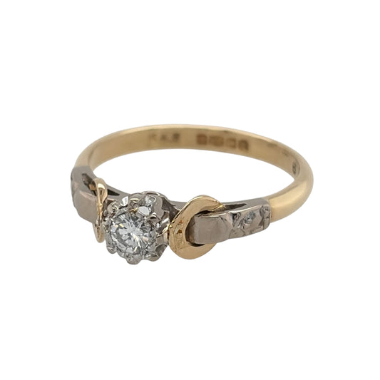 This pre-owned 18ct yellow gold diamond solitaire ring is a timeless design, featuring a brilliant cut diamond as the central focus.

Design: Featuring a classic solitaire design, this ring showcases a single brilliant cut diamond set in warm 18ct yellow gold.
Material: Made from 18-carat yellow gold.
Gemstone Detail: Set with a brilliant cut diamond weighing approximately 0.15ct.
Ring Detail: Classic solitaire setting designed to showcase the central diamond.