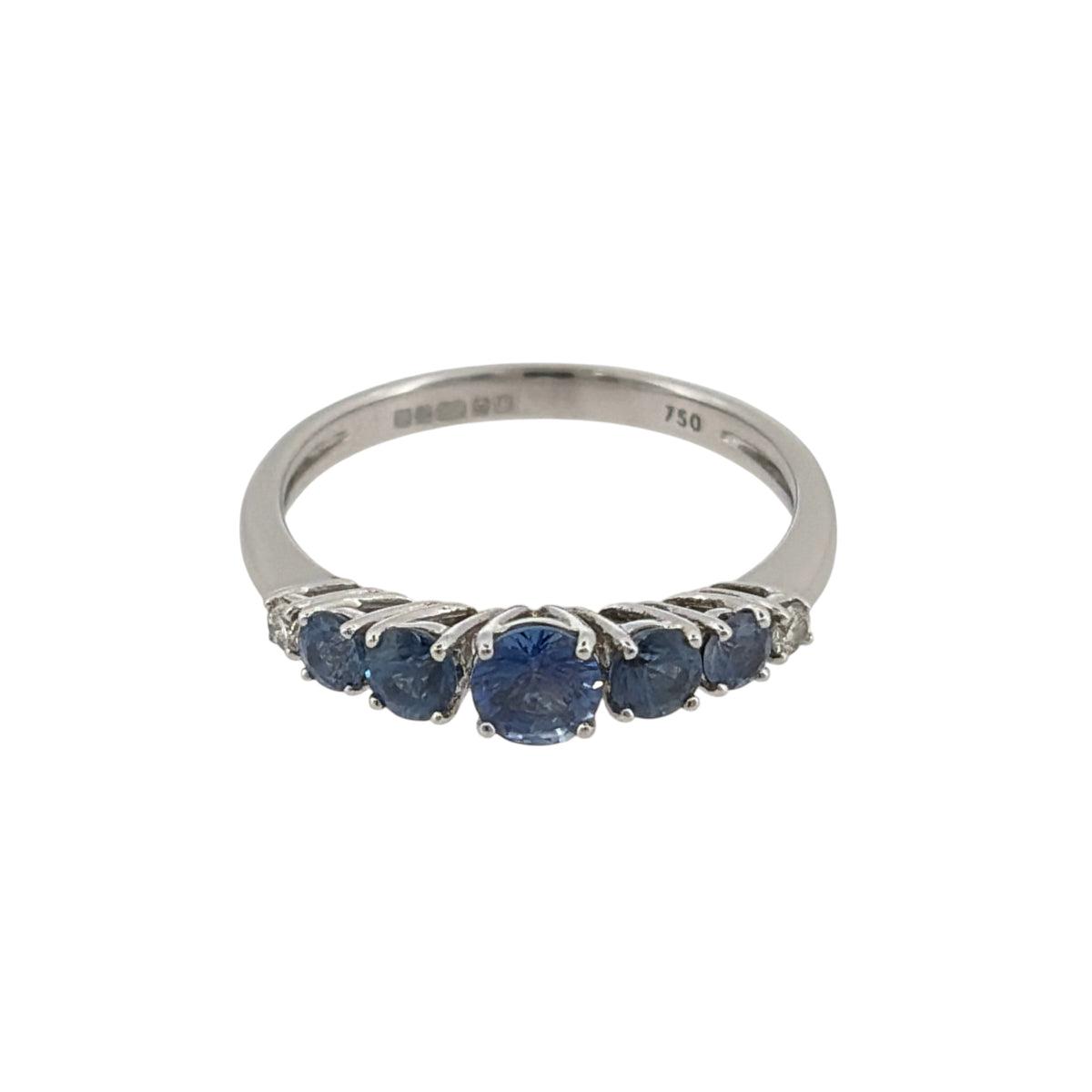 18ct White Gold Diamond & Blue Stone Band Ring