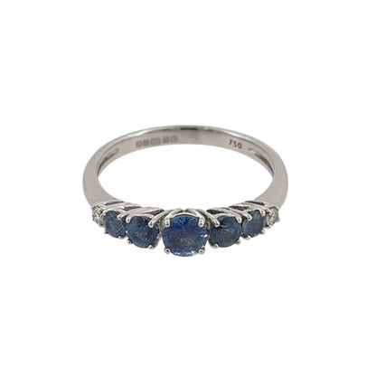18ct White Gold Diamond & Blue Stone Band Ring