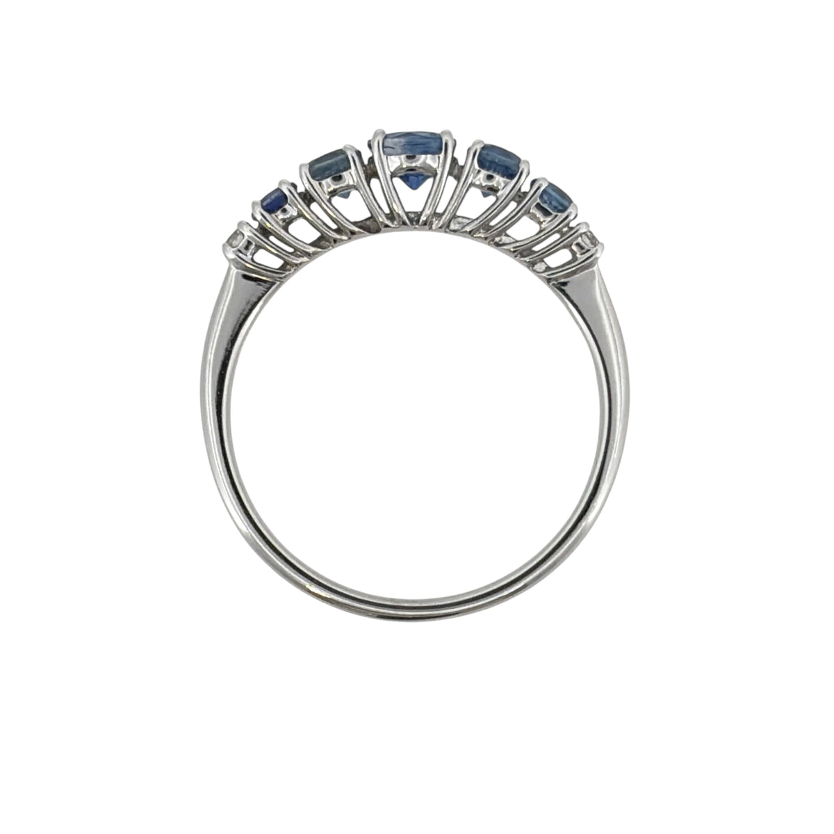 18ct White Gold Diamond & Blue Stone Band Ring