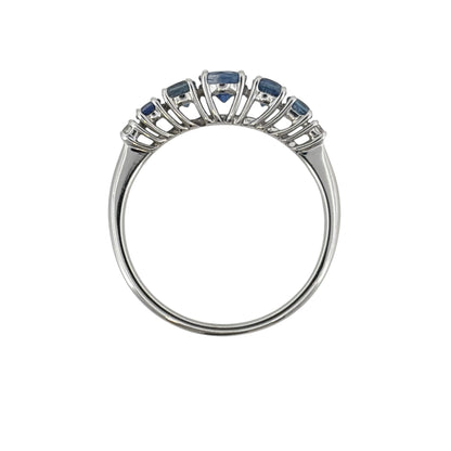 18ct White Gold Diamond & Blue Stone Band Ring