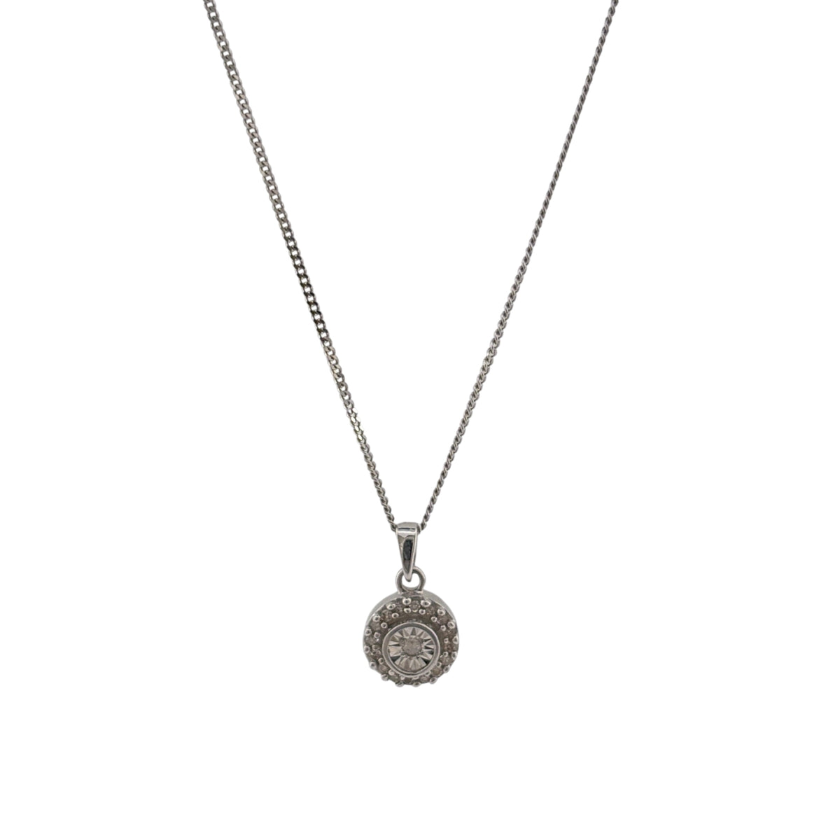 9ct White Gold & Diamond Cluster 18" Necklace