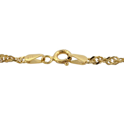 This pre-owned 9ct yellow gold Singapore bracelet is a delicate design, featuring twisted links that create its distinctive textured appearance.
Design: Featuring a classic Singapore link design, this bracelet has a twisted profile finished in warm 9ct yellow gold.
Material: Made from 9-carat yellow gold.
Bracelet Detail: The Singapore links measure approximately 2mm wide.
Size & Weight: Bracelet measures approximately 7.5 inches long. Total weight 0.80 grams.