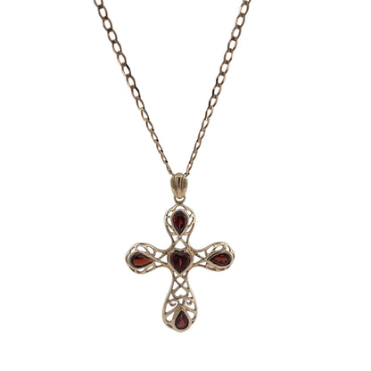 9ct Gold & Garnet Cross 18" Necklace