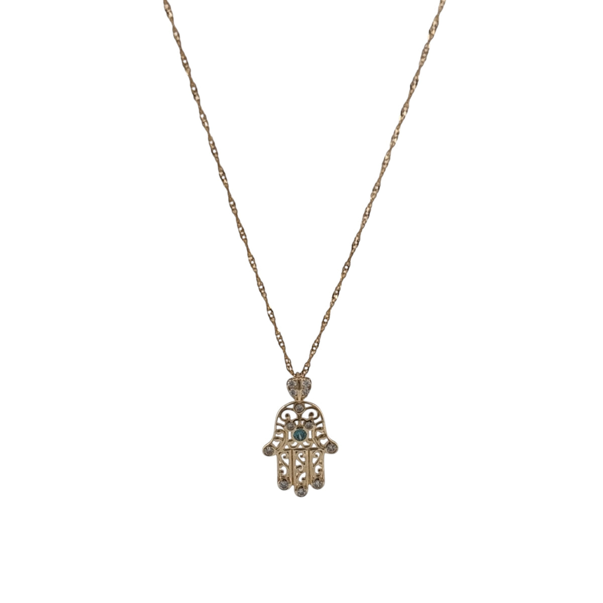 9ct Gold & Cubic Zirconia Hamsa Hand 18" Necklace