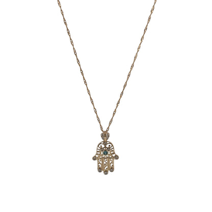 9ct Gold & Cubic Zirconia Hamsa Hand 18" Necklace