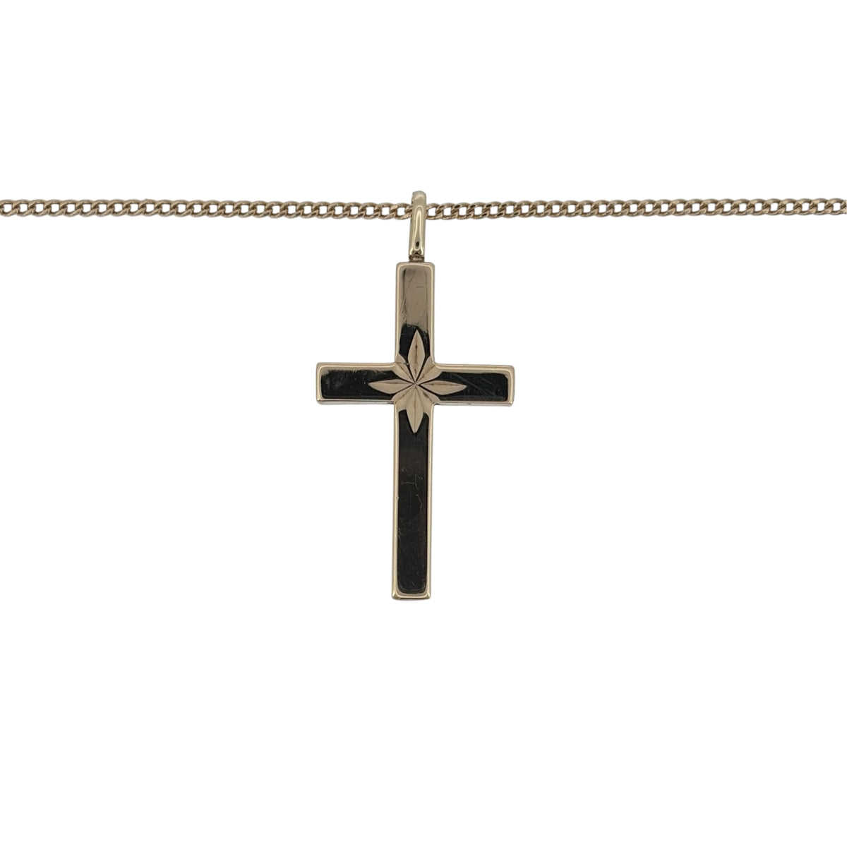 This pre-owned 9ct yellow gold cross pendant necklace is a classic design, featuring a traditional cross on a curb chain.
Design: Featuring a traditional cross design, this pendant has a simple profile finished in warm 9ct yellow gold.
Material: Made from 9-carat yellow gold.
Pendant Detail: The pendant measures approximately 31mm long including the bail by 10mm wide.
Chain Detail: Complete with a 20-inch 9ct yellow gold curb chain.