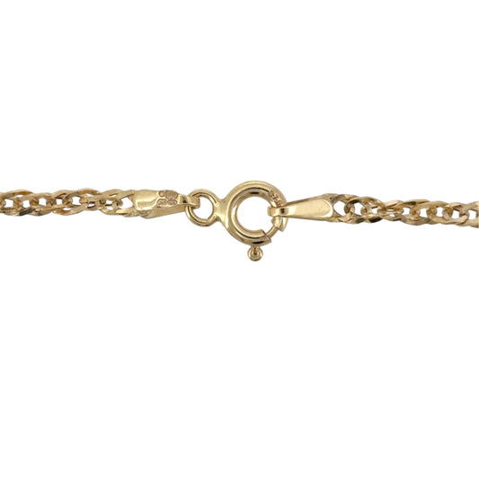 This pre-owned 9ct yellow gold Singapore chain is a classic design, featuring twisted links that create its distinctive textured appearance.
Design: Featuring a traditional Singapore link design, this chain has a twisted profile finished in warm 9ct yellow gold.
Material: Made from 9-carat yellow gold.
Chain Detail: The Singapore links measure approximately 2mm wide.
Size & Weight: Chain measures approximately 24 inches long. Total weight 1.90 grams.