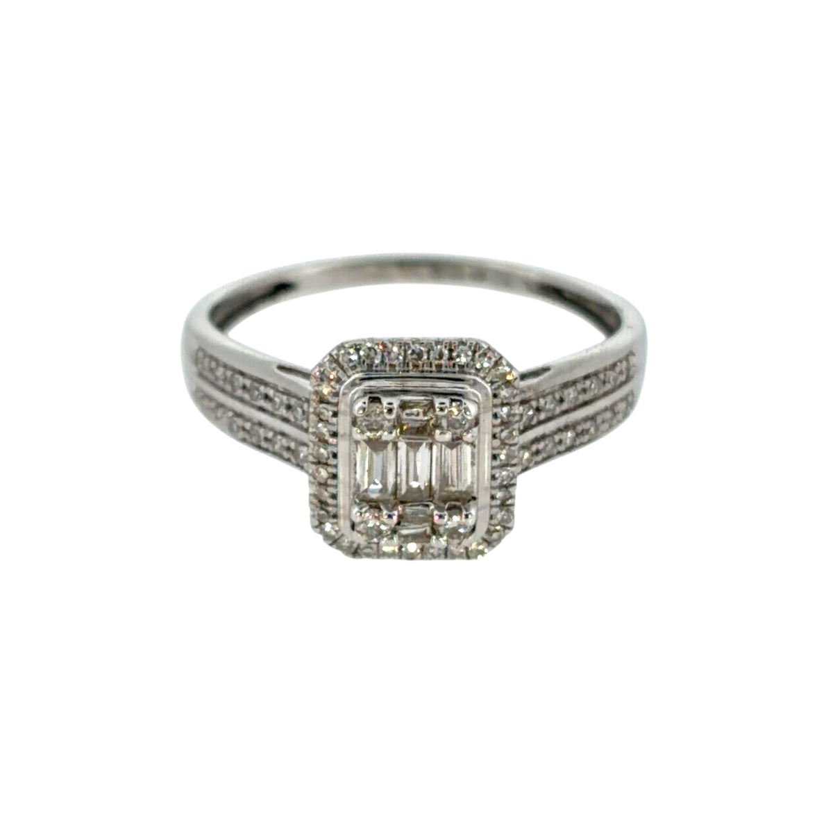9ct White Gold & Diamond Halo Cluster Ring