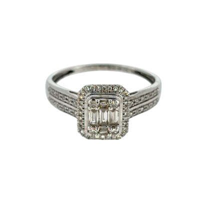 9ct White Gold & Diamond Halo Cluster Ring
