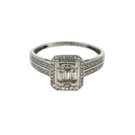 9ct White Gold & Diamond Halo Cluster Ring