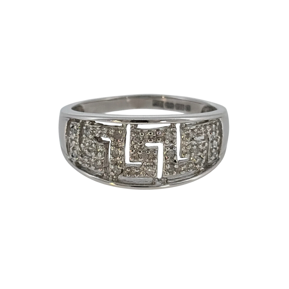9ct White Gold & Diamond Greek Key Band Ring