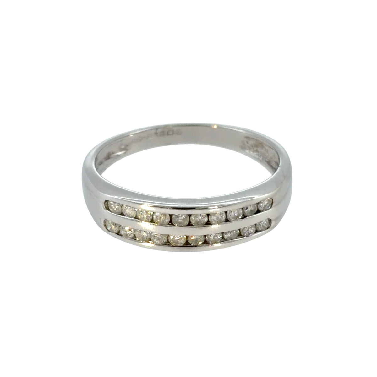 9ct White Gold & Diamond Double Row Band Ring