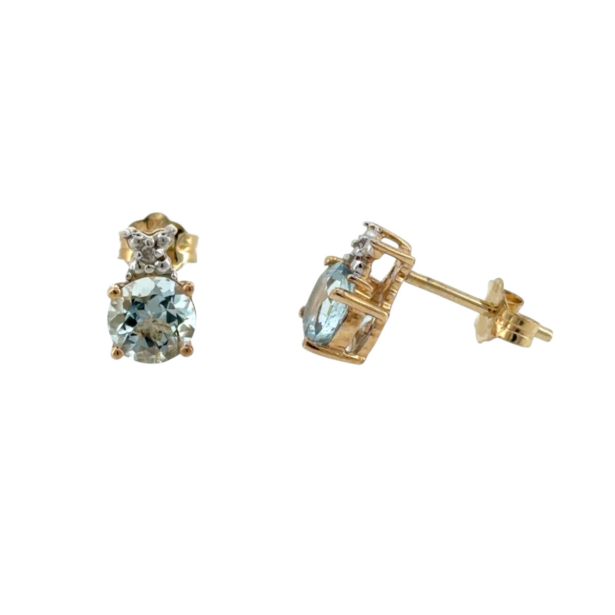 9ct Gold Diamond & Blue Stone Stud Earrings