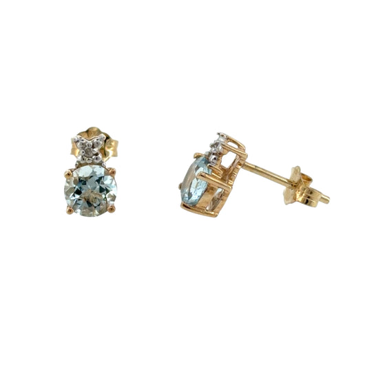 9ct Gold Diamond & Blue Stone Stud Earrings