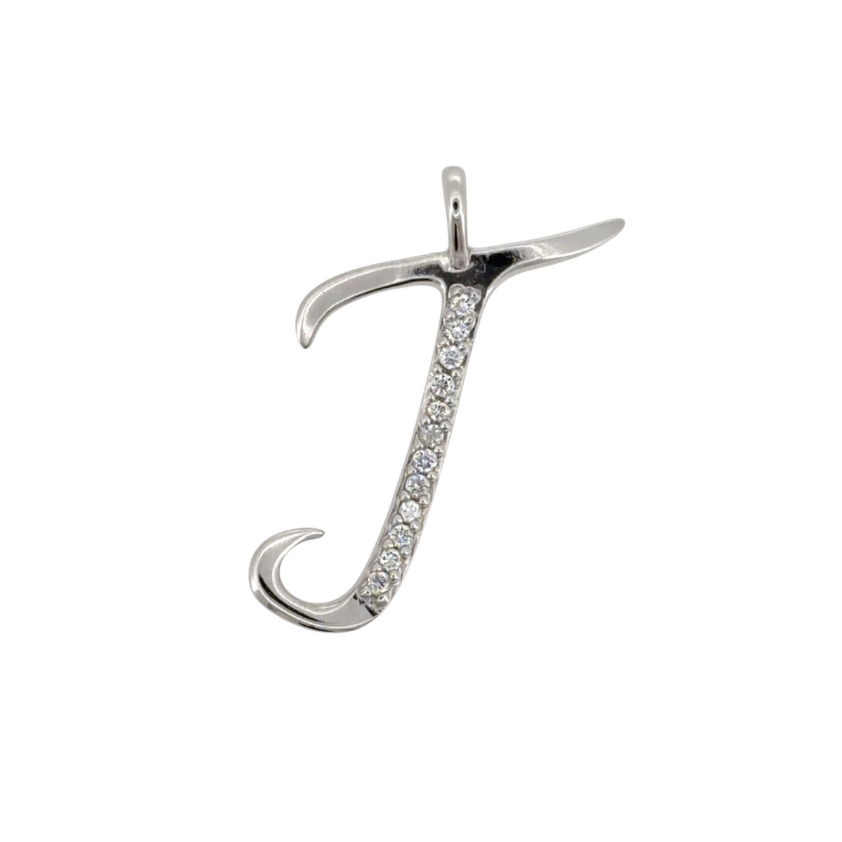 9ct White Gold & Diamond 'J' Initial Pendant