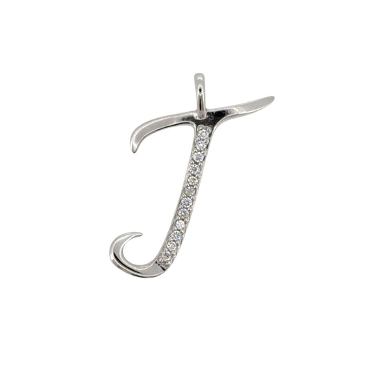9ct White Gold & Diamond 'J' Initial Pendant