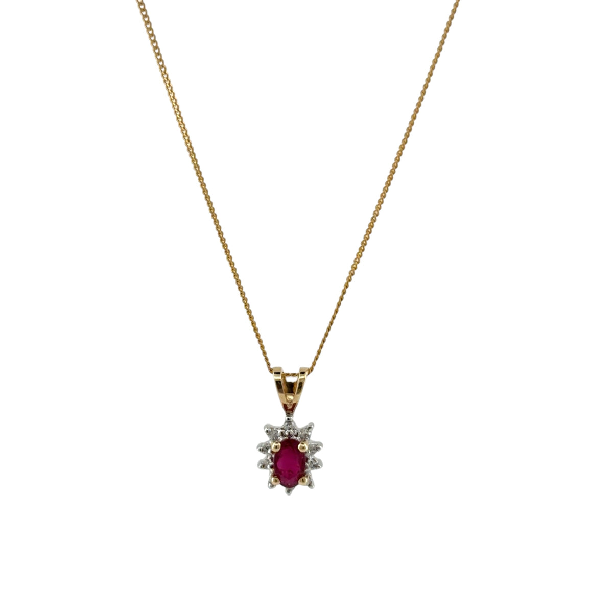 9ct Gold Diamond & Ruby Cluster 18" Necklace