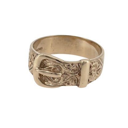 This pre-owned 9ct yellow gold buckle ring is a traditional statement design, featuring a distinctive buckle-style front.
Design: Featuring a classic buckle design, this ring has a detailed buckle-style front finished in warm 9ct yellow gold.
Material: Made from 9-carat yellow gold.
Ring Detail: The front of the buckle measures approximately 10mm wide.
Size & Weight: Ring size V. Total weight 5.80 grams.