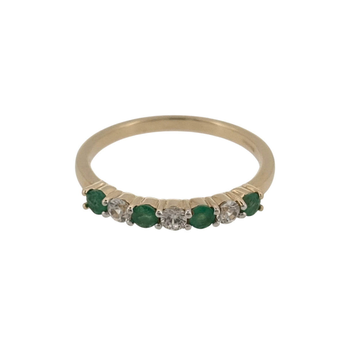 9ct Gold Green Stone & Cubic Zirconia Band Ring