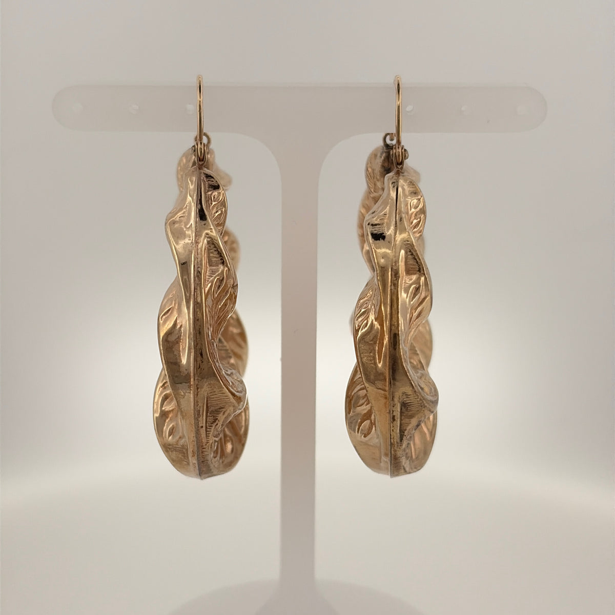 9ct Gold Fancy Leaf Twist Pattern Creole Earrings