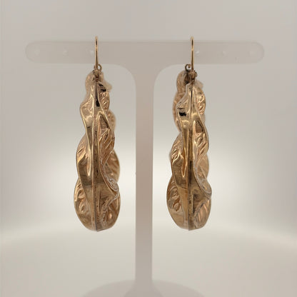9ct Gold Fancy Leaf Twist Pattern Creole Earrings