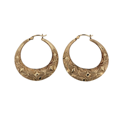 9ct Gold & Patterned Hoop Creole Earrings