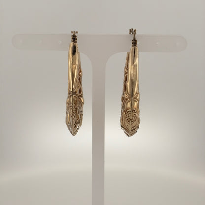 9ct Gold & Patterned Hoop Creole Earrings