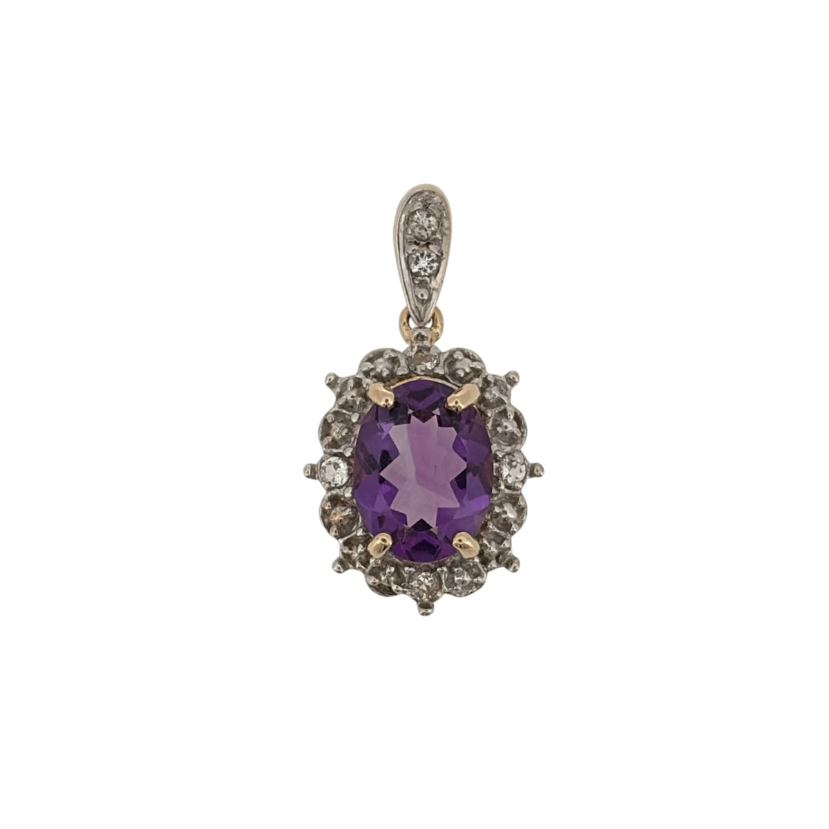 9ct Gold Amethyst & Cubic Zirconia Cluster Pendant