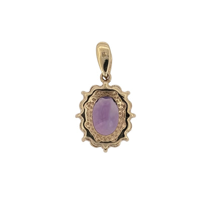 Add rich purple colour to your jewellery collection with this pre-owned 9ct yellow gold amethyst and cubic zirconia cluster pendant, featuring a prominent oval amethyst surrounded by bright cubic zirconia stones.

Design: The pendant features an oval amethyst at the centre, surrounded by cubic zirconia stones in a classic cluster design that beautifully frames the central gemstone.